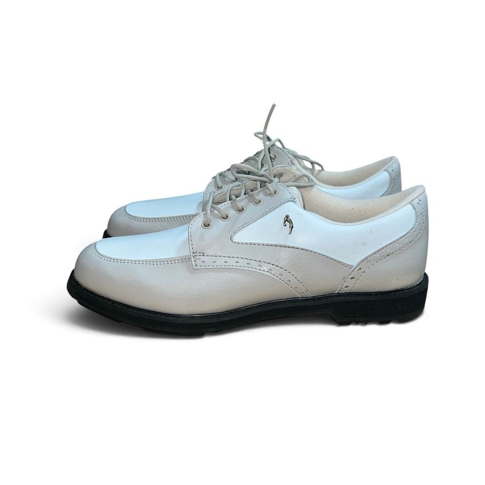Lady Fairway Golf Shoes Womens 9.5 M White Grey Spiked Saddle 1560 New
